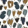 Pastel color seamless pattern illustration heart with grunge brush stroke Royalty Free Stock Photo